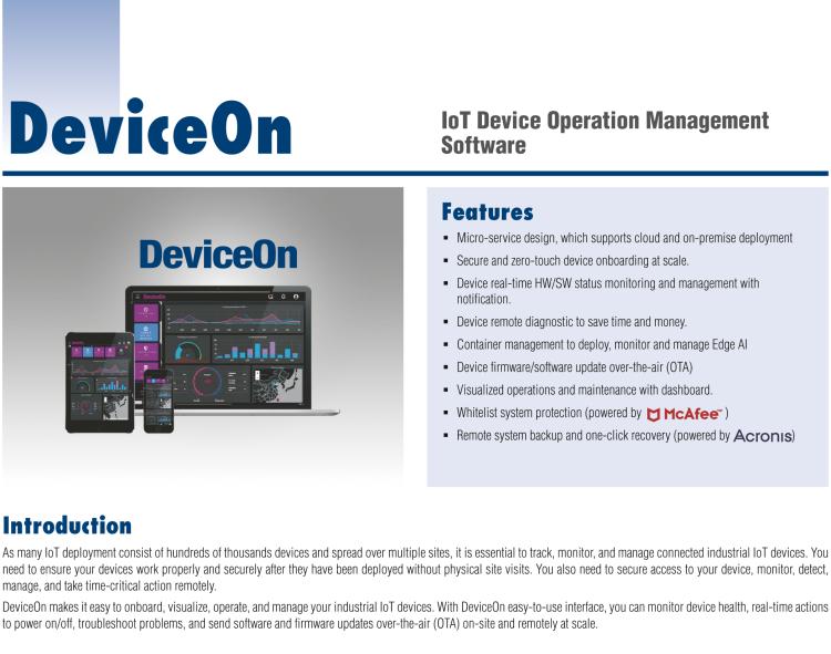 研華DeviceOn DeviceOn.DM是IoT設(shè)備管理，可遠程管理連接的設(shè)備并提供集中式管理功能。